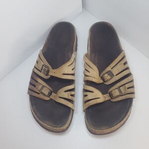 Birkenstock Granada Brown Leather Sandals Slides Womens US 10 Soft Footbed